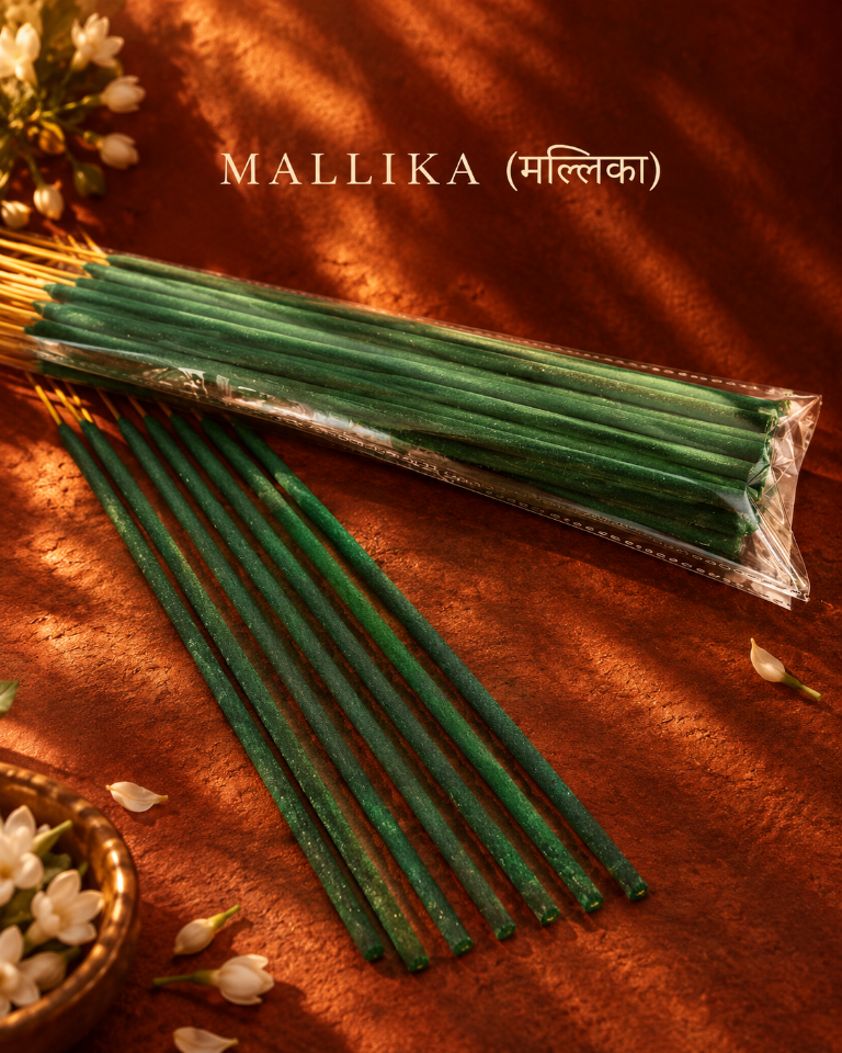 Mallika Mogra Incense Sticks by Ruhani in warm golden light