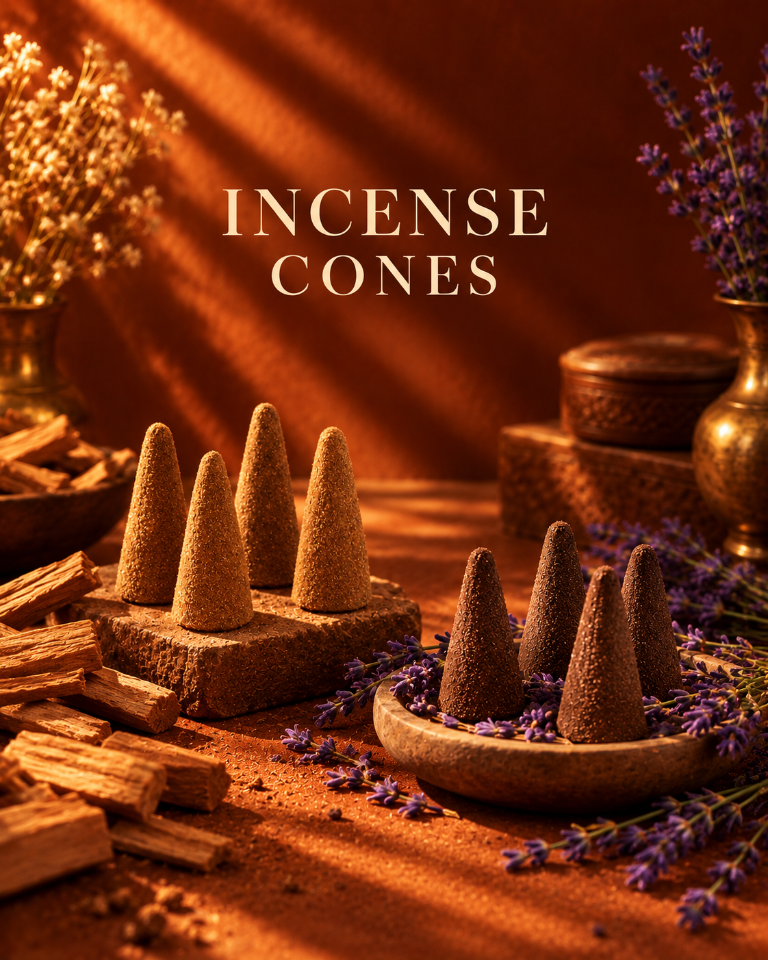 Ruhani incense cones in warm golden light