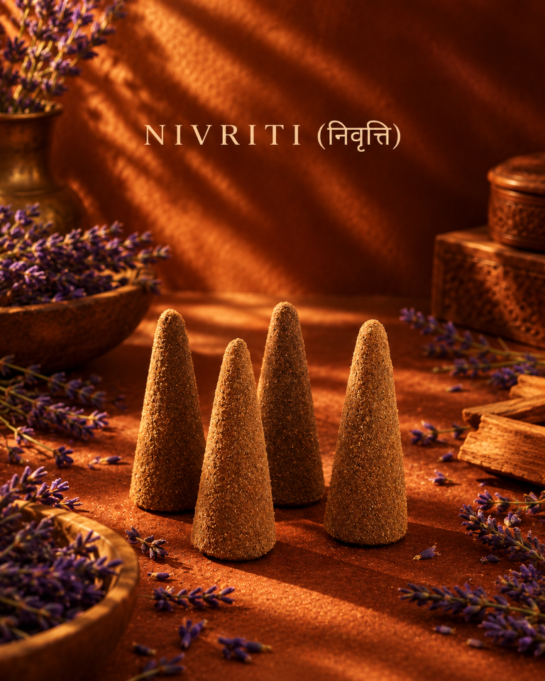 Nivriti Lavender Dhoop Cones by Ruhani in warm golden light