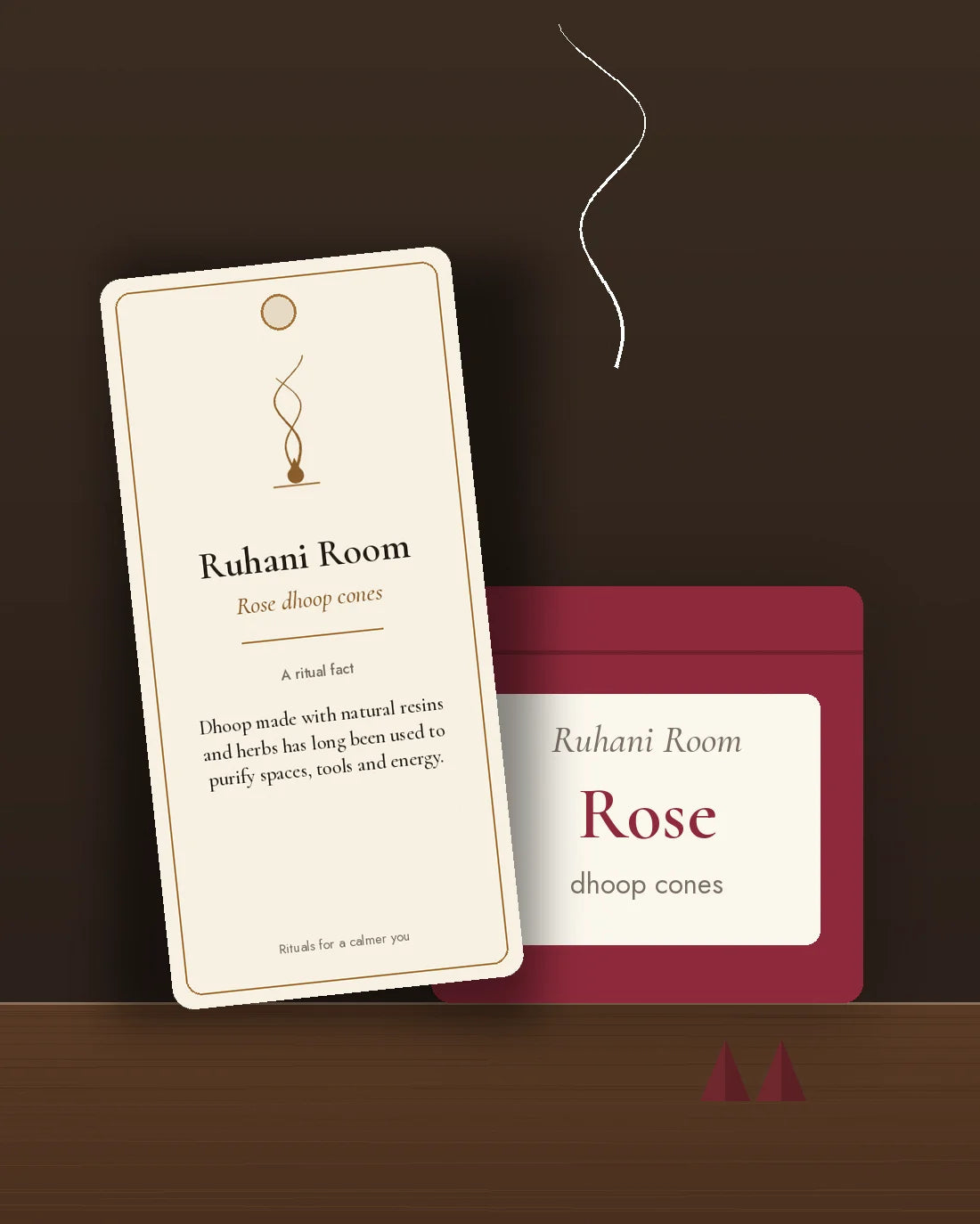 Ruhani rose dhoop cones gift tag with a ritual fact about dhoop